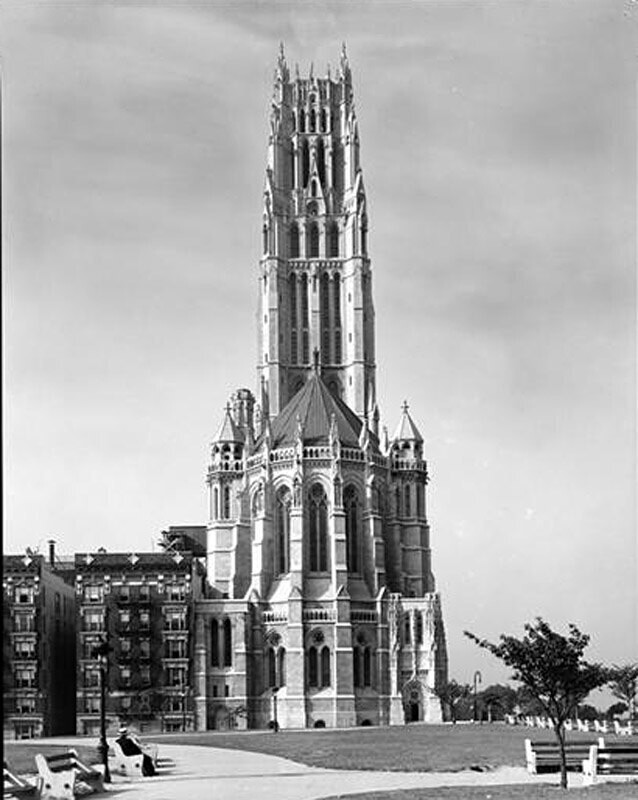Riverside Drive at 122nd Street. Riverside Church, general view, elevation from north.