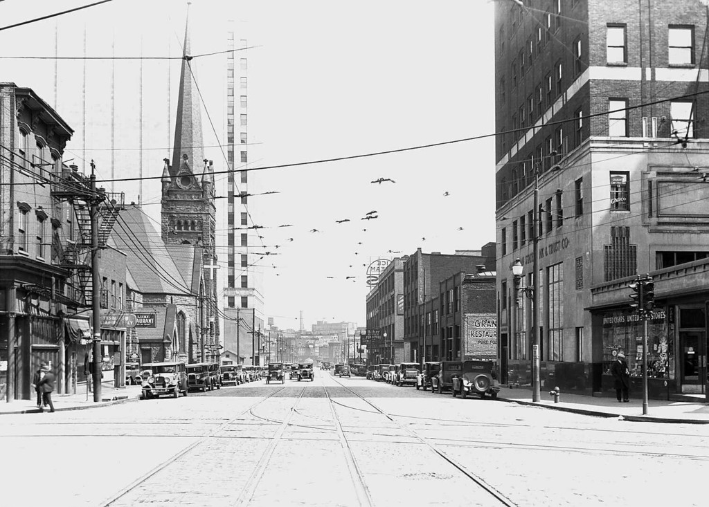 Grant Street after widening as viewed from Sixth Avenue, looking nort
