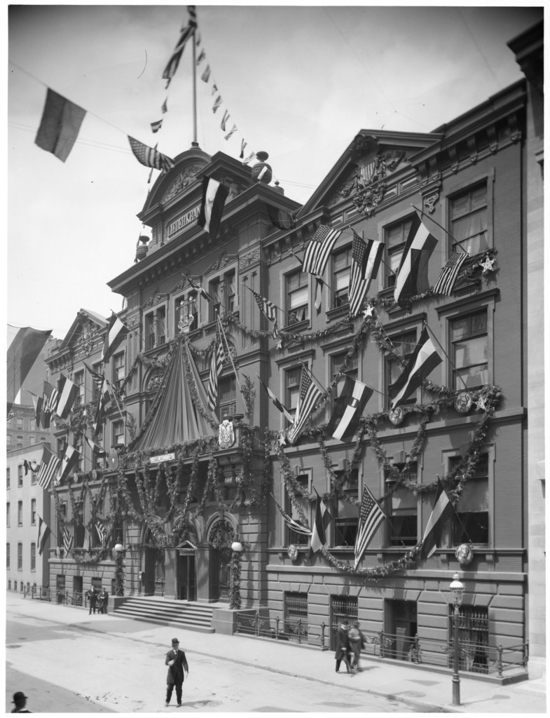 115 East 58th Street. Liederkranz Hall decorated with bunting