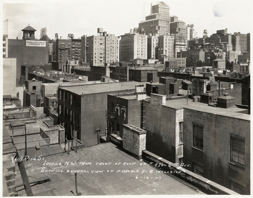 Looking northwest from front of roof of 921 Sixth Avenue showing general view of Parcels 2-8 inclusive