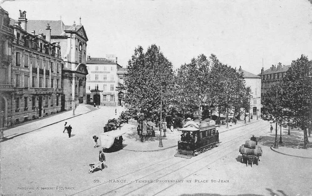 Nancy. Temple protestant et Place Saint-Jean