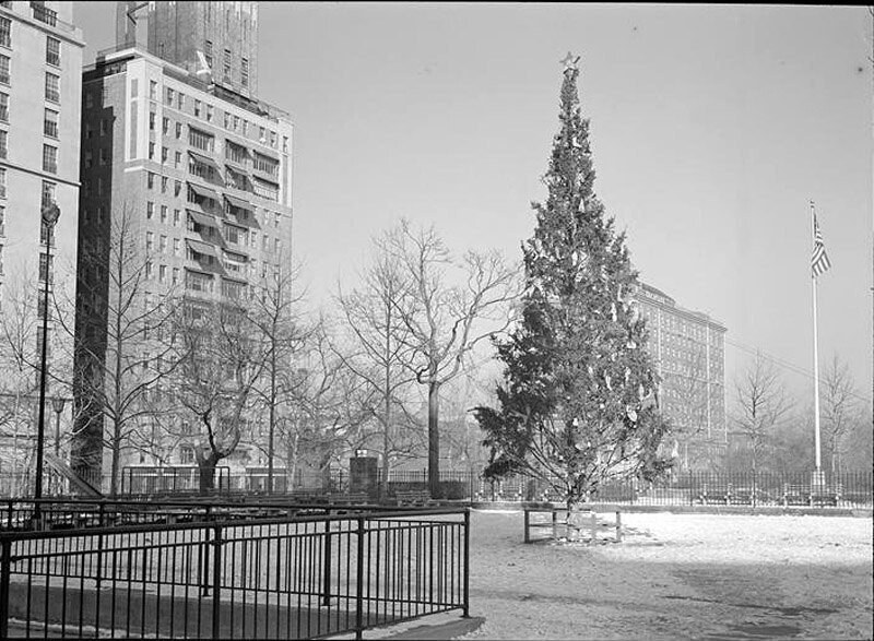 East 86th Street. Christmas tree in wartime, Carl Schurz Park