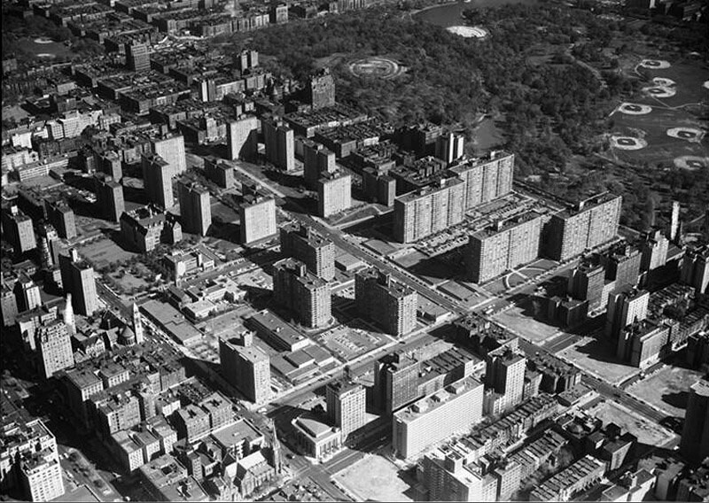 Park West Village, aerial view looking N.E. from near 97th Street and Amsterdam Avenue.