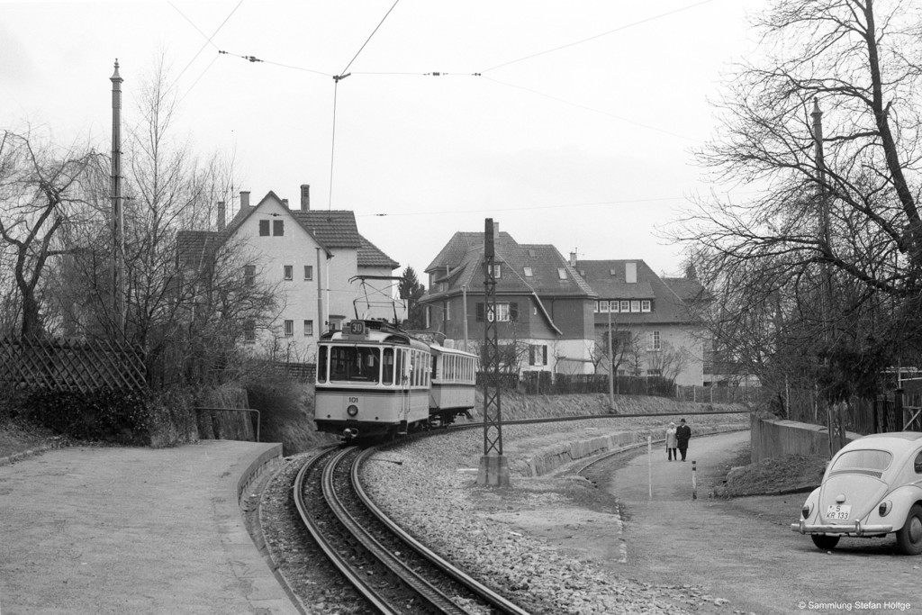 Stuttgart Zahnradbahn 101+120 Degerloch, 12.04.1970