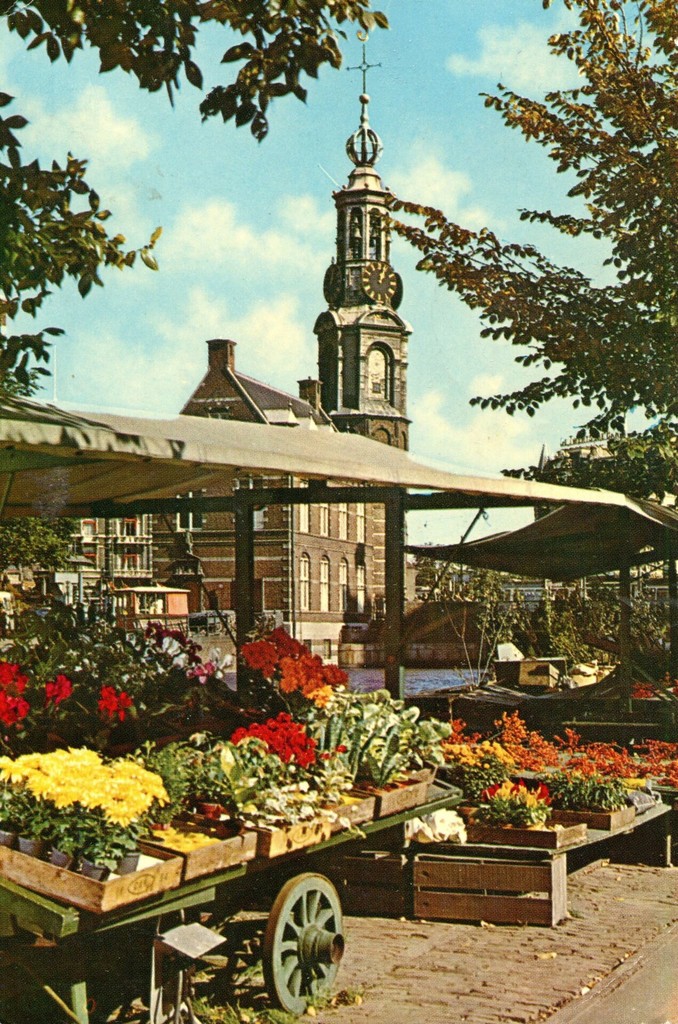 Amsterdam. The floating flower-market of the Singel near the Mint-Tower