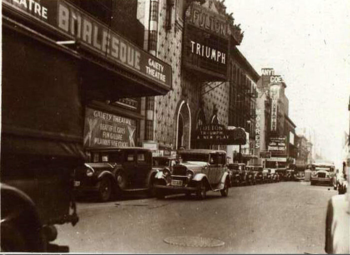 West 46th Street, south side, west from Broadway, and showing several theatres