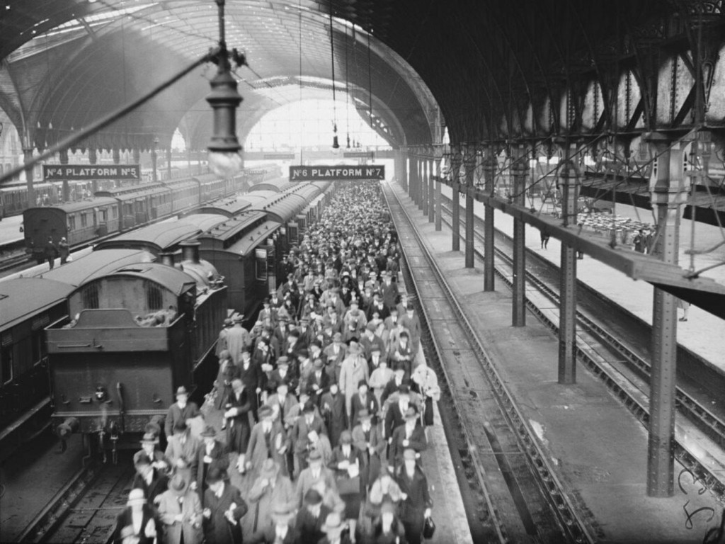 Crowded platform at Paddington Station