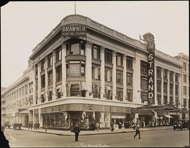 The Strand Theatre at Broadway and 47th Street from the opposite corner.