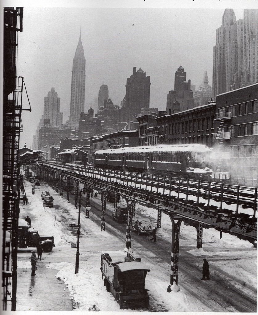 The Third Avenue EL during a snow storm. January 1947