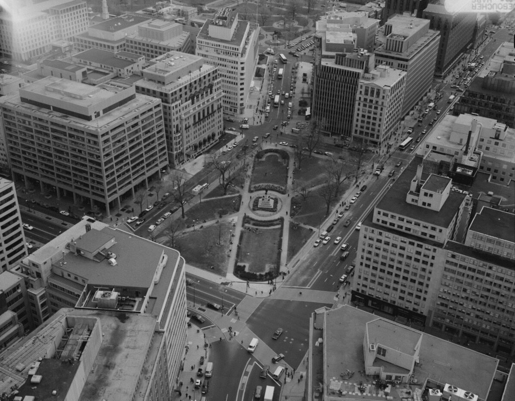 Aerial view of Farragut Square, looking south-east