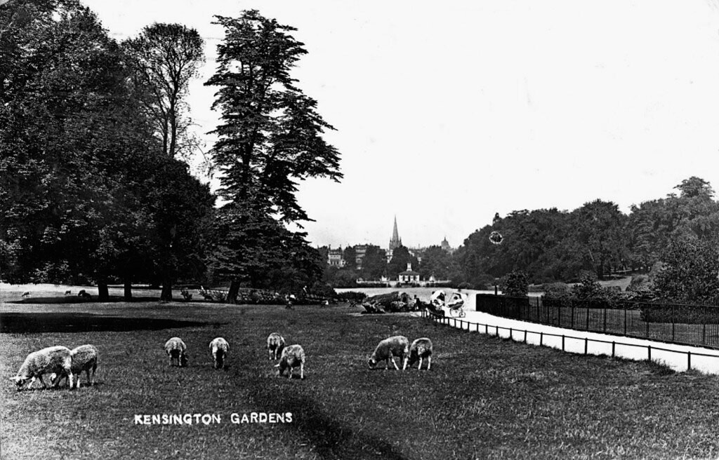 Kensington Gardens. View towards Long Water and Italian Pavilion
