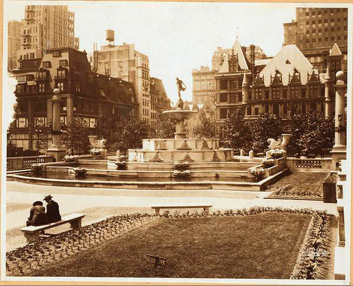Pulitizer Fountain, in front of Plaza Hotel, Fifth Avenue, west side, 58th to 59th Streets.