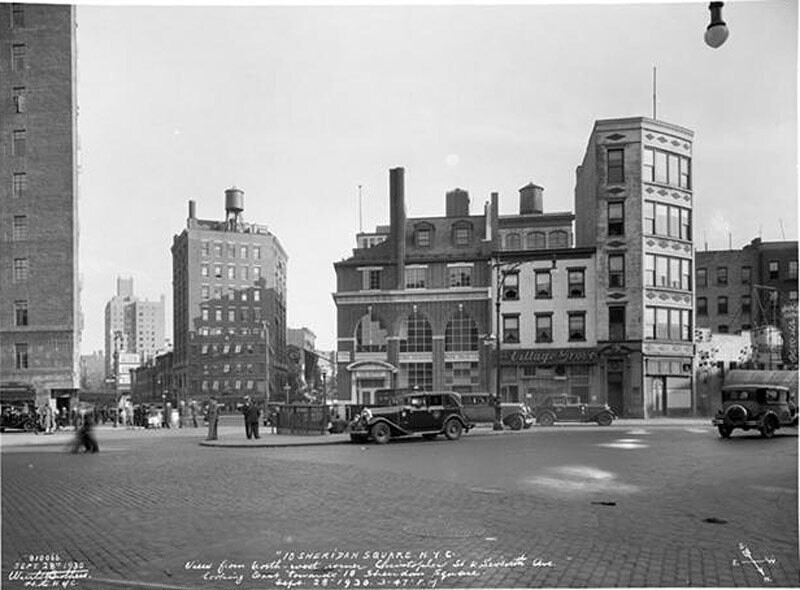 View from N.W. corner [of] Christopher Street and 7th Avenue looking east towards 10 Sheridan Square