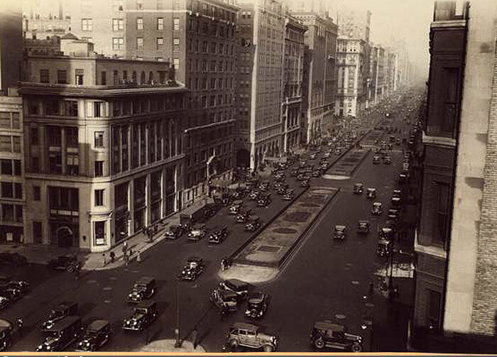 Park Avenue, north from 59th Street, showing building fronts along west side of the Avenue.