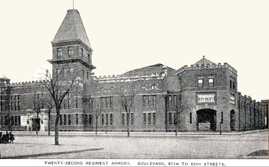 Twenty-second Regiment Armory, Looking East from Broadway (The Boulevard), NY
