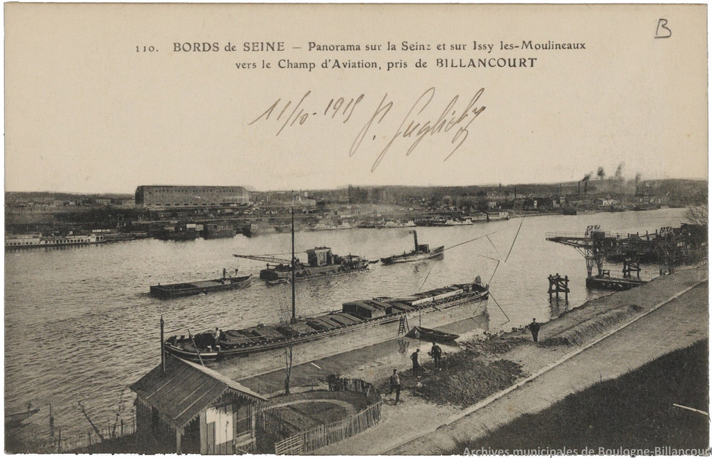 Panorama sur la Seine et sur Issy les-Moulineaux vers la Champ d'Aviation, pris de Billancour