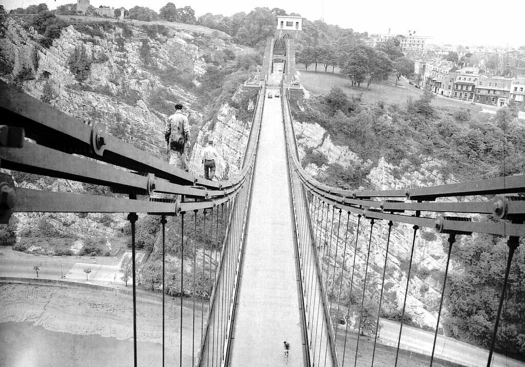 Maintenance workers on Brunel's world famous Clifton Suspension Bridge