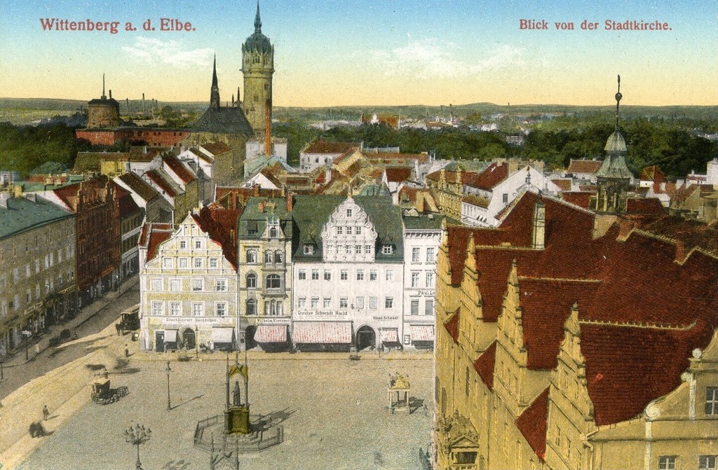 Wittenberg. Blick von der Stadtkirche auf den Markt