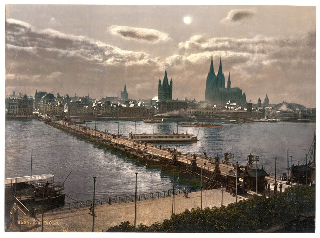 General view, by moonlight. Cologne, the Rhine