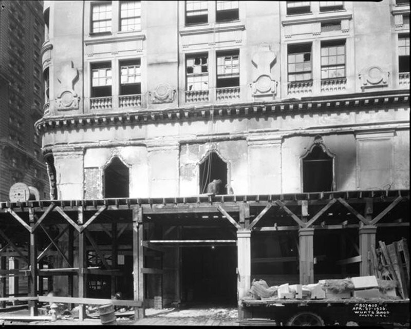 54th Street at the N.E. corner 5th Avenue. Aeolian Building showing fire damage