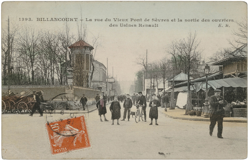 La rue du Vieux Pont de Sèvres et la sortie des ouvriers des Usines Renault