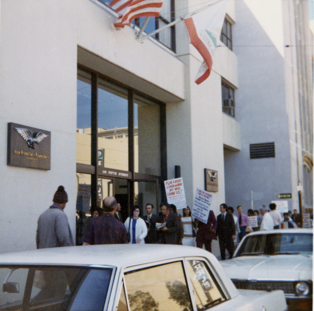 Protestors at the San Francisco Examiner building