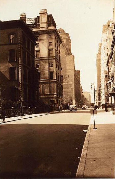 West 54th Street, west from Fifth Ave. On the left are the two Rockefeller homes