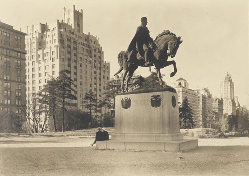 New York City views. Bolivar statue and Central Park West.