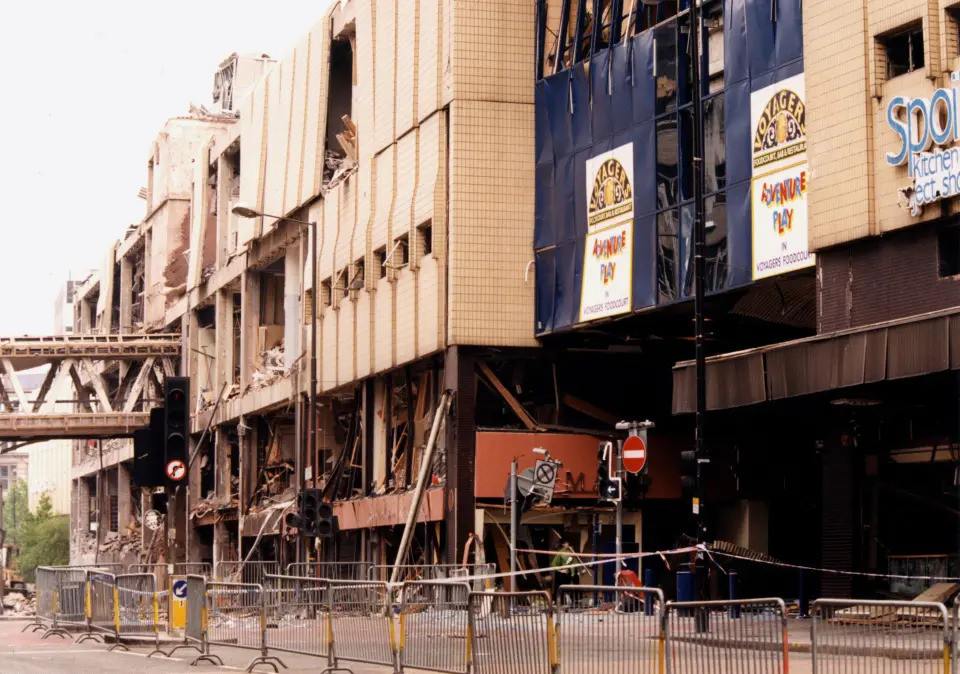 Devastated Corporation Street after the bomb was detonated outside Marks and Spencer