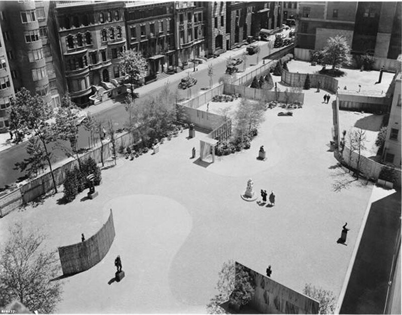 Museum of Modern Art, bird's-eye view of garden looking east from roof of 15 West 53rd Street.