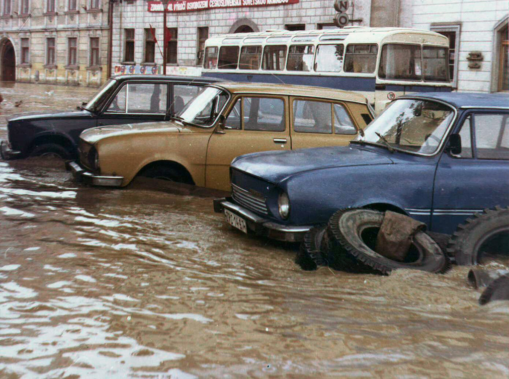 Velké Meziříčí. Povodeň 21.5.1985. Náměstí