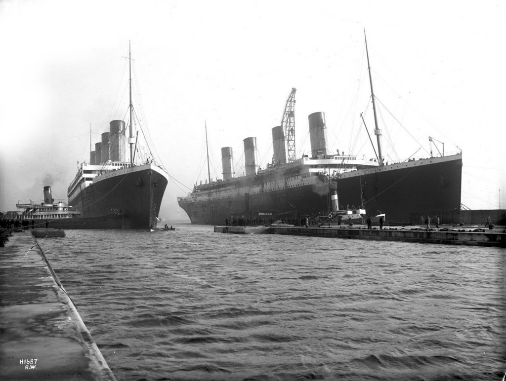 Olympic and Titanic during construction at Harland & Wolff, Belfast