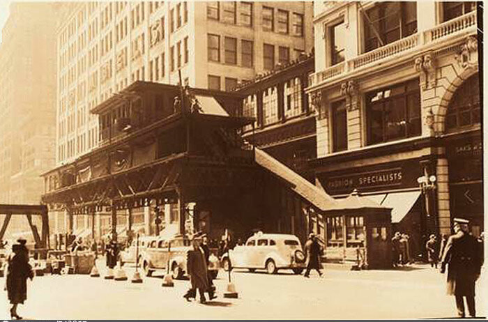 6th Avenue, south from W. 34th Street, showing remnants of the 'El' structure