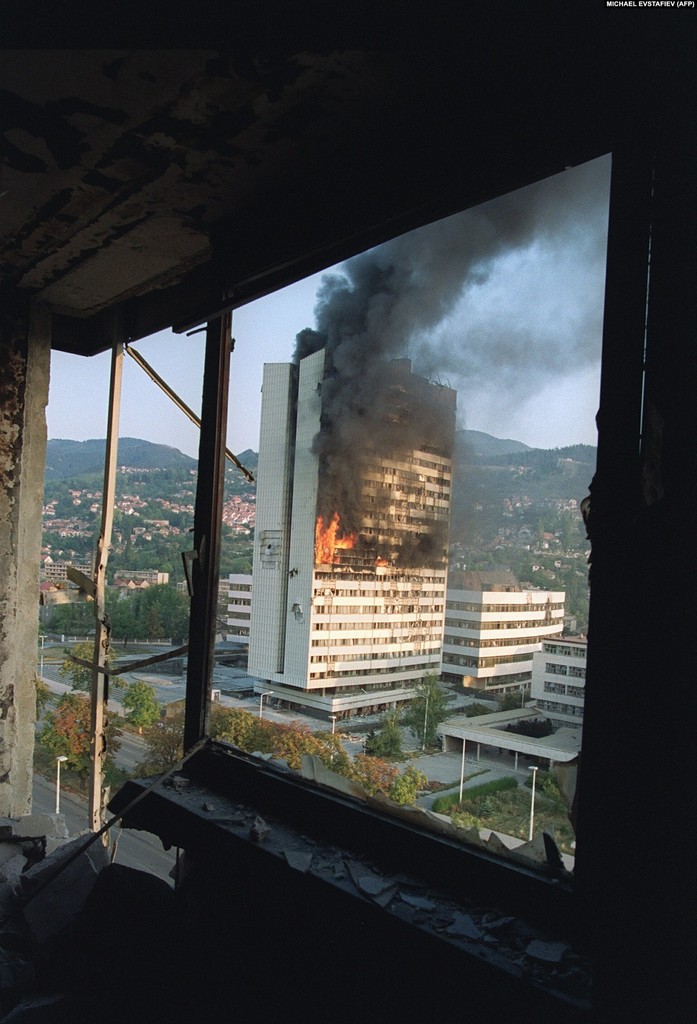 Bosnian parliament in flames