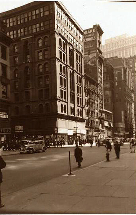 Broadway east side, the south east corner of Fulton Street, looking southwards. April 8, 1940