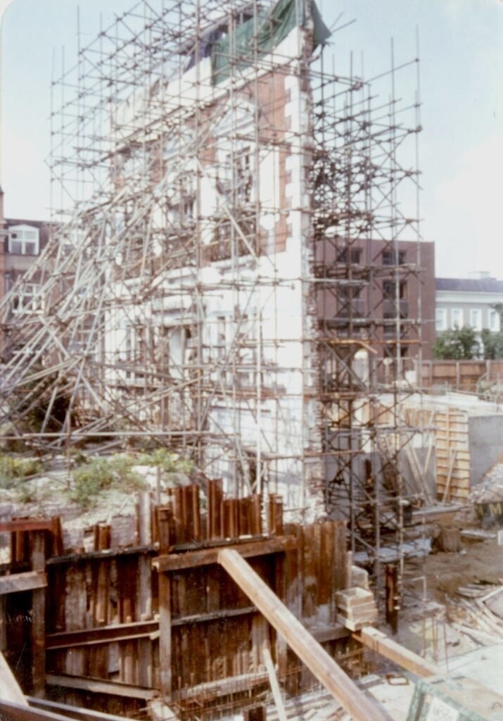 Redevelopment of 150 - 154 King’s Road. Facade of The Pheasantry held in place by scaffolding