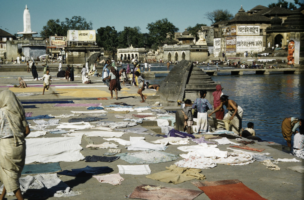 Nasik. Laundry drying on the banks of the Godavari