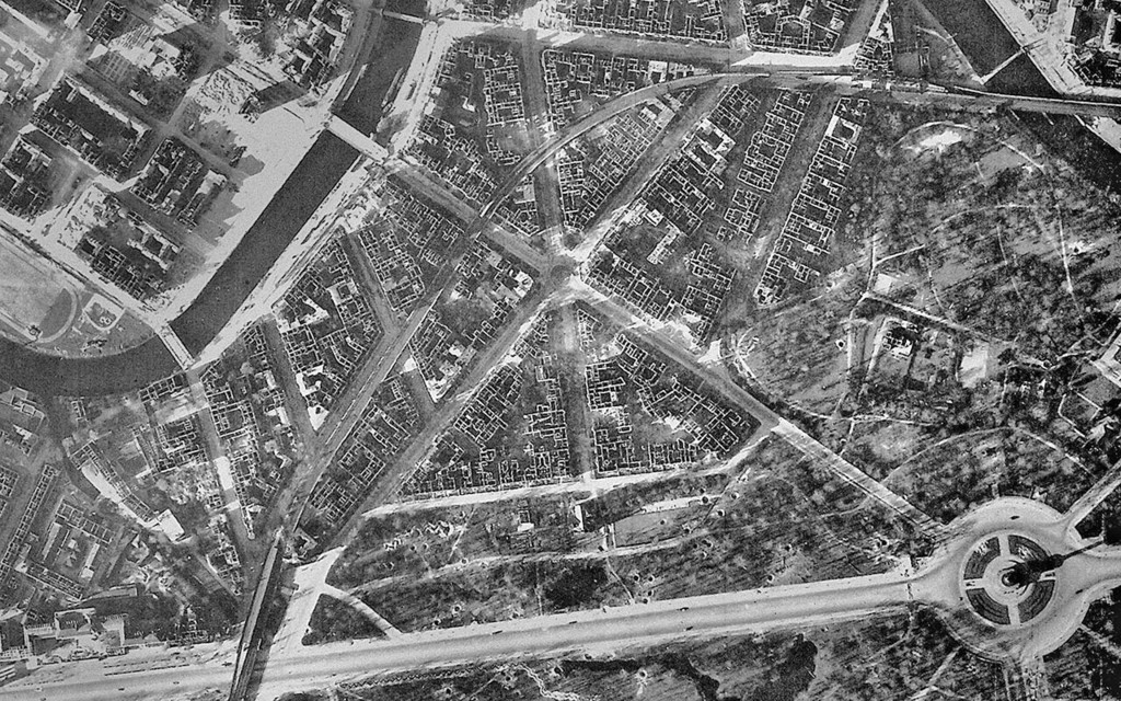 Luftbild des Kriegs zerstört Hansaviertel