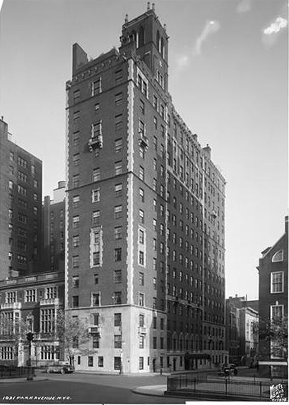 1021 Park Avenue and 85th Street, N.E. corner. Apartment building, exterior.