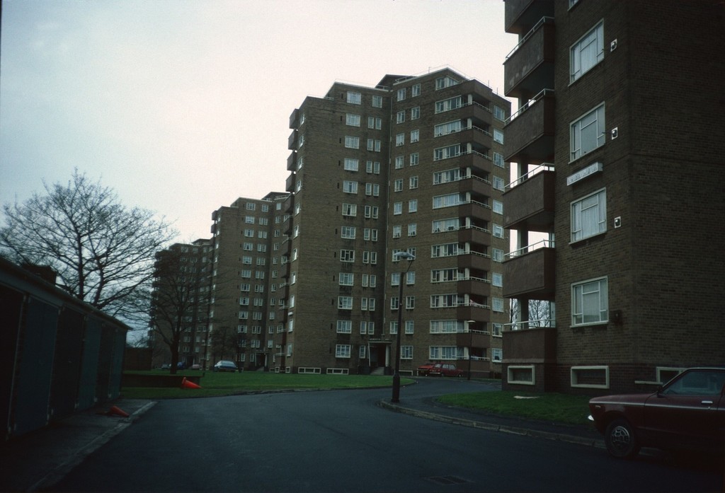 Birmingham. View of 12-storey blocks on Priory Road