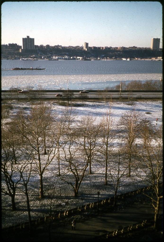 New York. View to Riverside Drive and Hudson river in winter