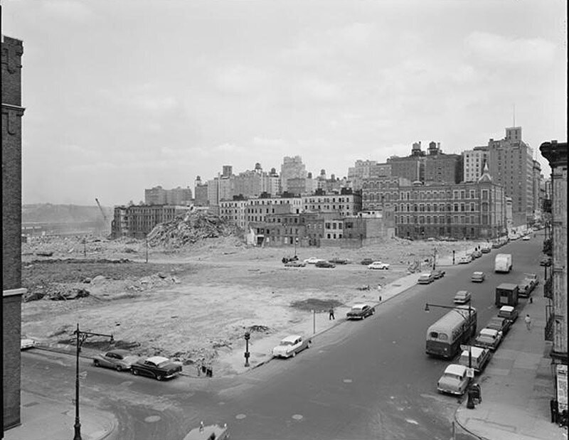 Lincoln Center apartment community, from S.E. corner of 66th Street and Amsterdam looking N.W
