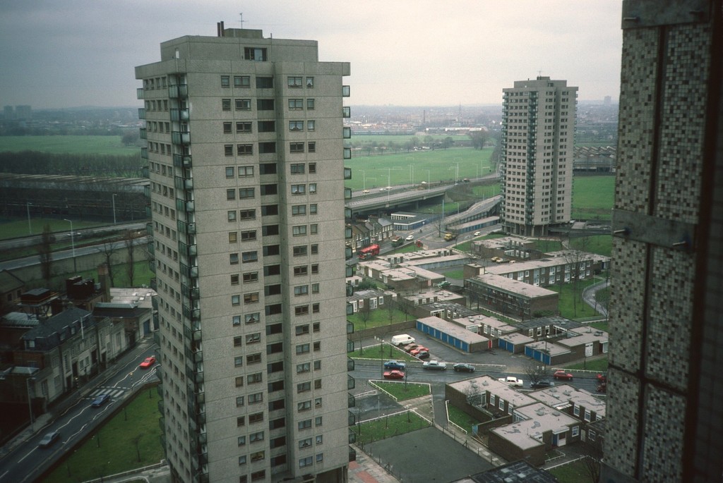 View of 21-storey blocks on Trowbridge Estate with Hannington Point in centre
