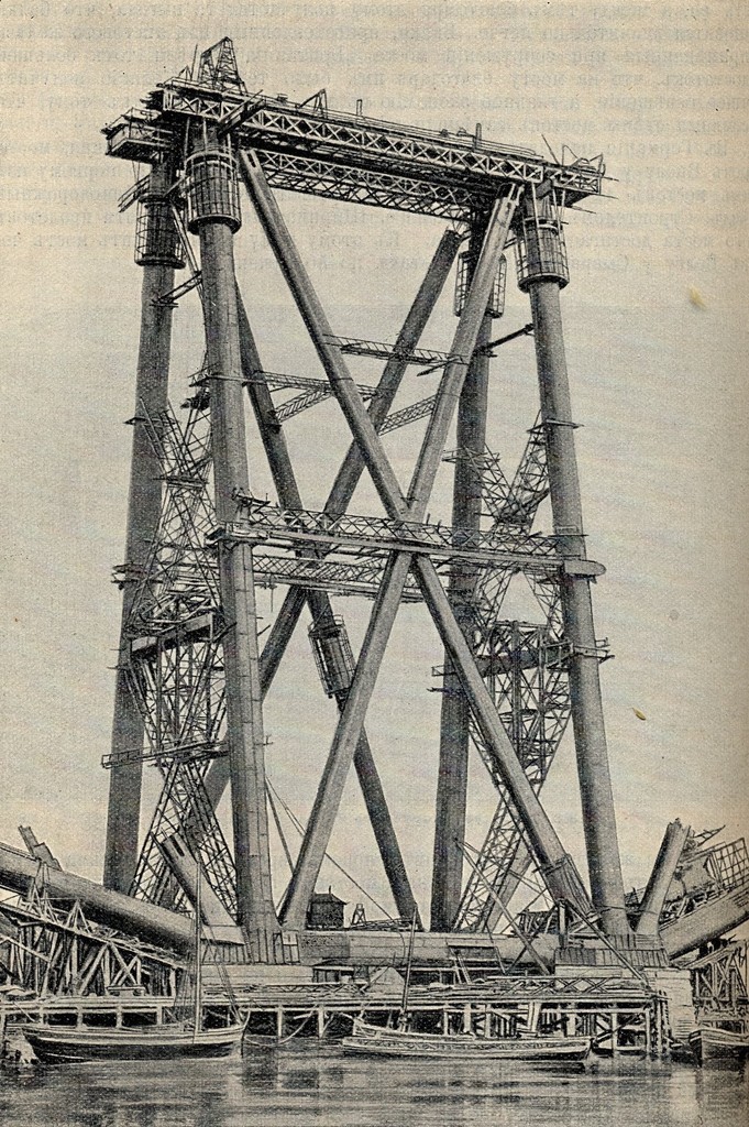 The mouth of the Forth Bridge during construction