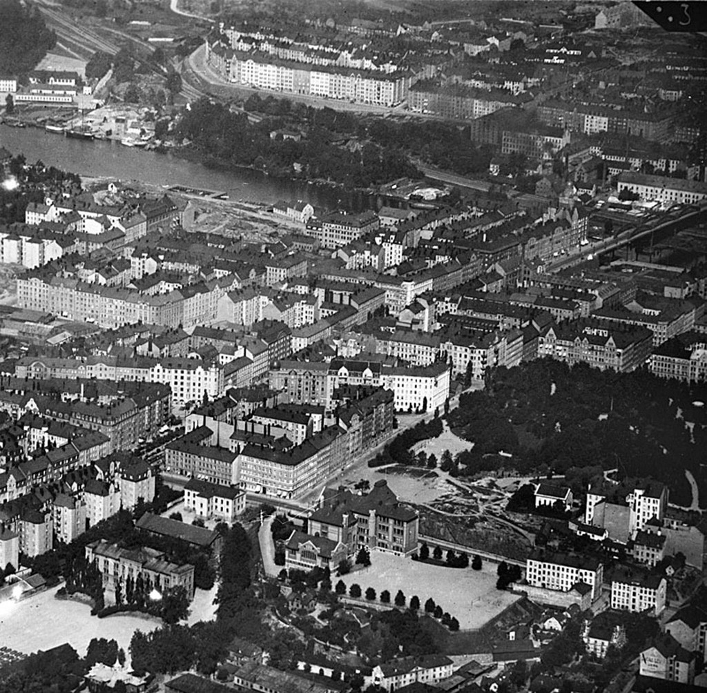 Flygbild över parti av Kungsholmen, mot nordväst