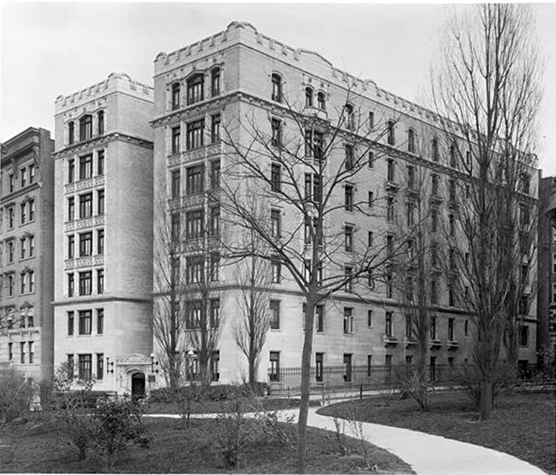 Riverside Drive at the corner of West 94th Street. Irving Arms Apartment House.