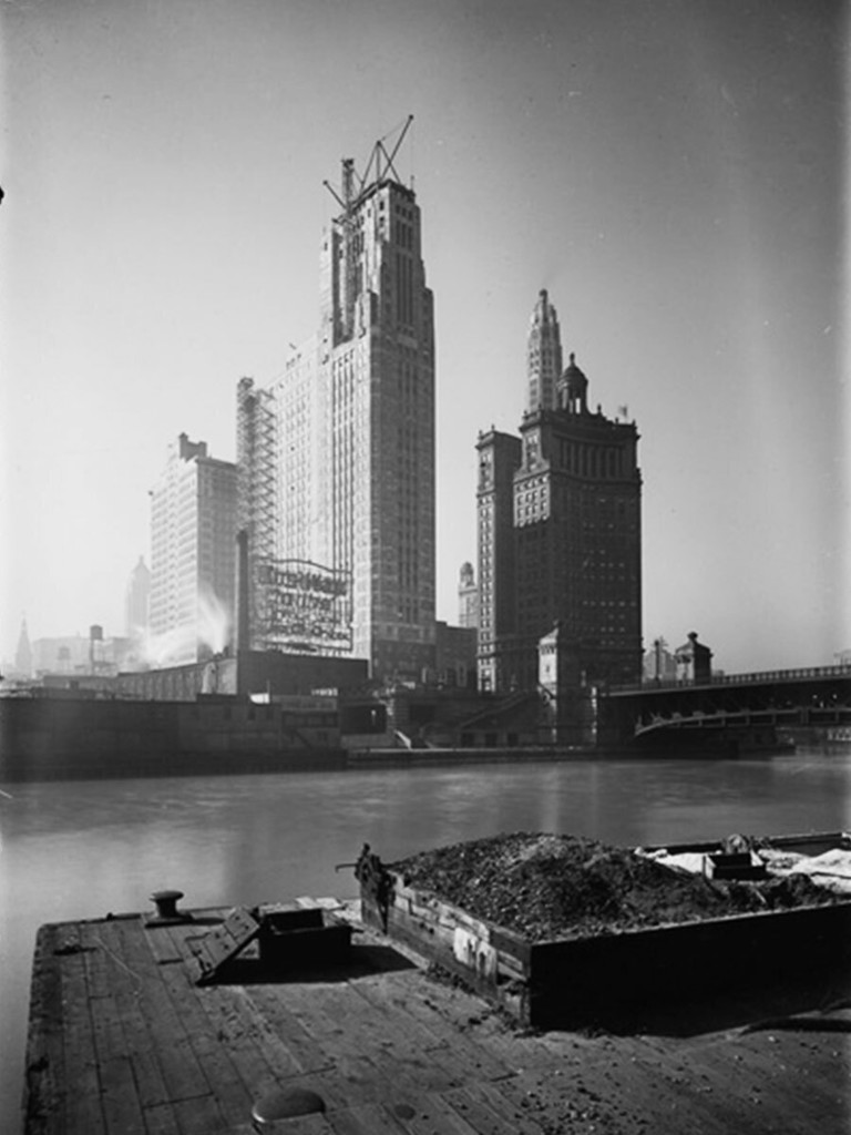 The building at 333 North Michigan, as seen from across the river