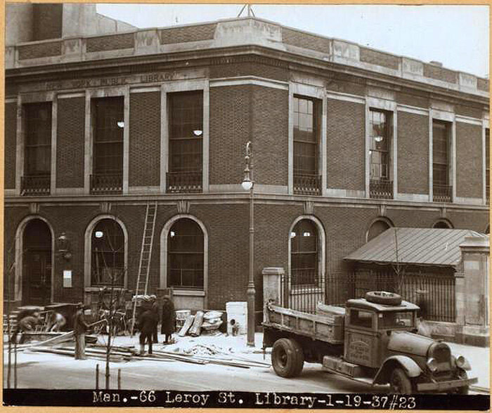 A view of the Hudson Park Library during imrovemment by the Works Progress Administration