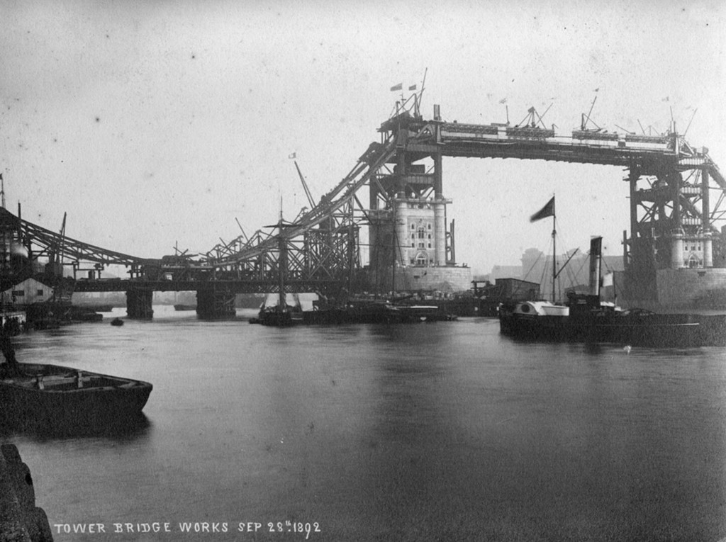 Tower Bridge during construction