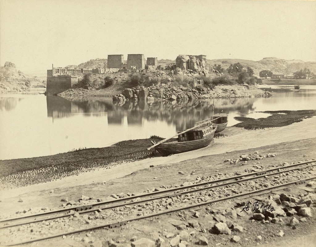 Philae. View of the island with the Temple of Isis from the railway